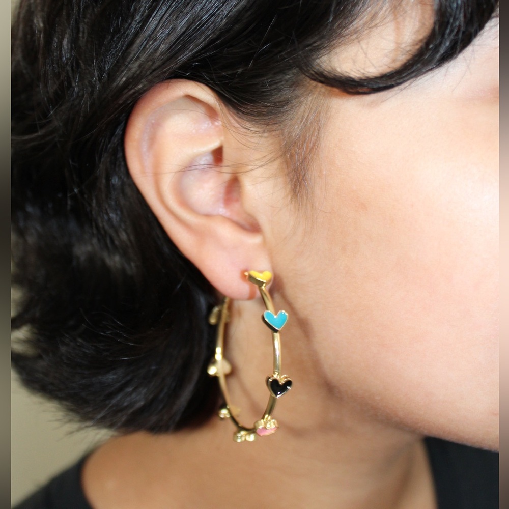 Heart Hoop Earrings - Available in gold and silver tone